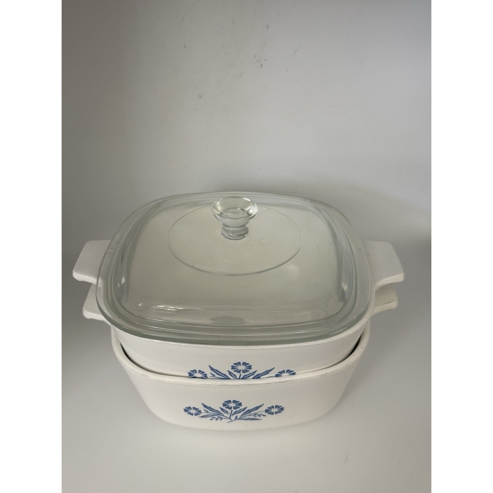 2 Corning Ware P-1 1/2-B 1.5 Quart Casserole Dishes Blue Cornflower Single Lid